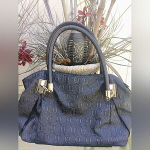 Coofit Elegant Black Satchel with Gold Accents and Curved Handles